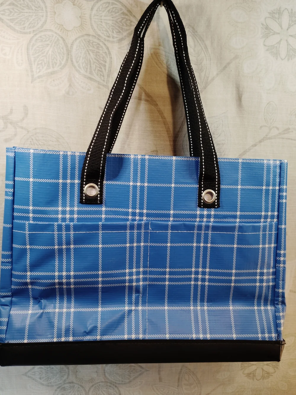 Scout Blue Plaid Shoulder Tote with Black Handles & Top Zipper - Picture 3 of 5